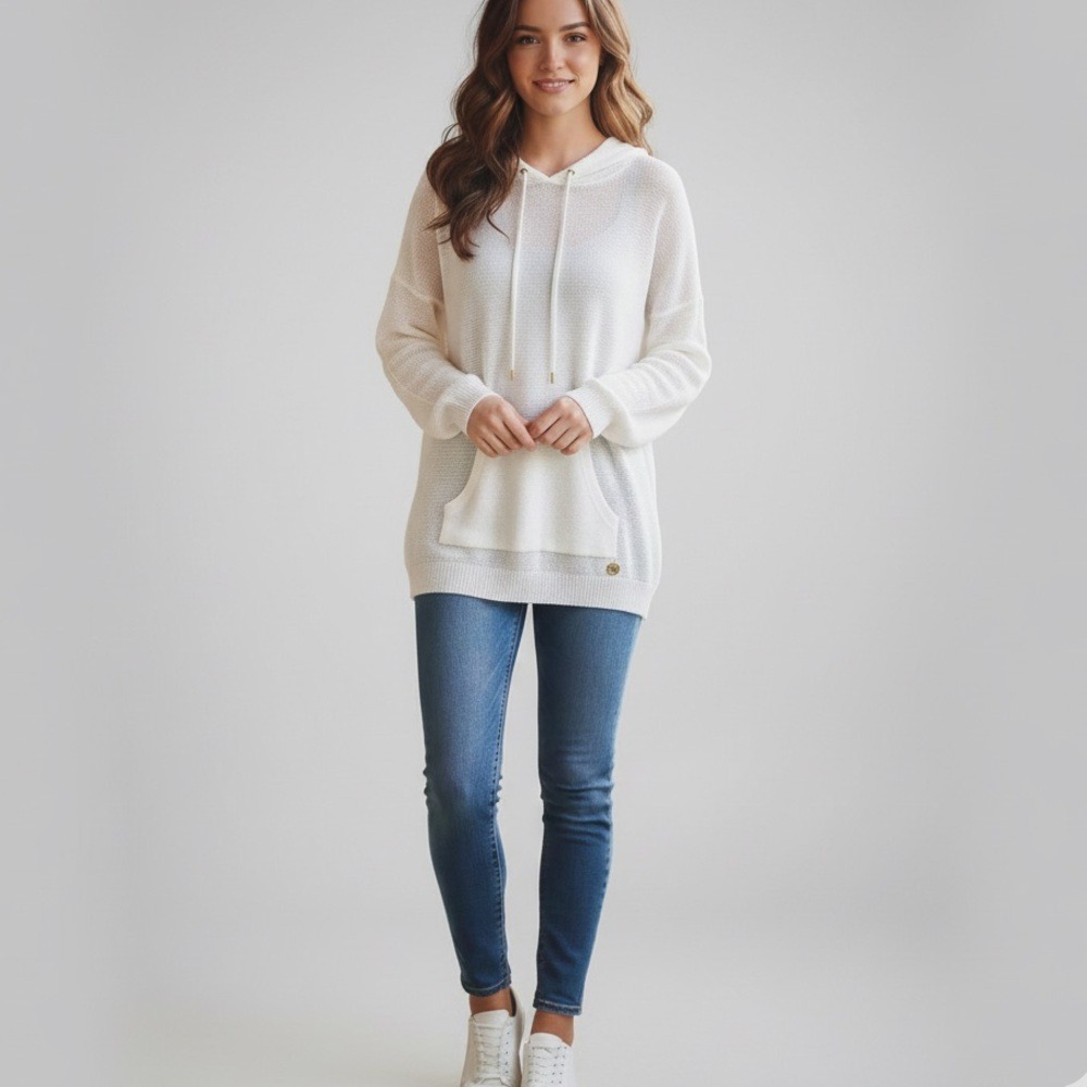 Michael Kors White Hooded oversized Sweater with Kangaroo front pocket - Size S